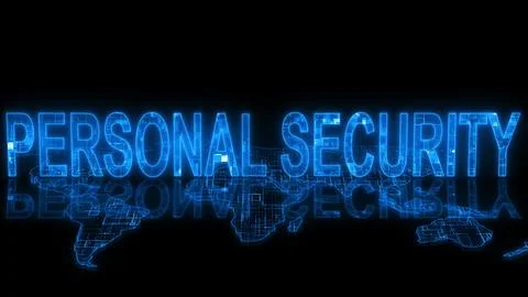 Personal security text technology earth map glowing Stock Illustration