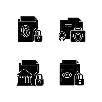 Personal sensitive data black glyph icons set on white space Illustrazione stock