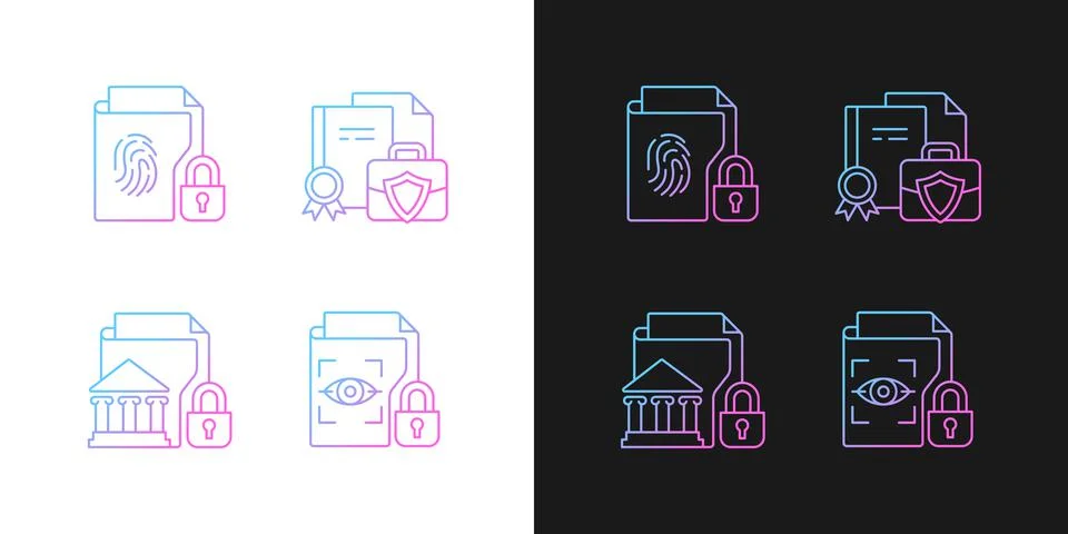 Personal sensitive data gradient icons set for dark and light mode 스톡 일러스트