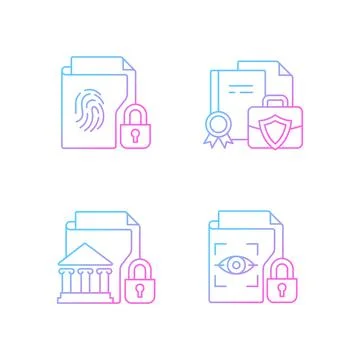 Personal sensitive data gradient linear vector icons set Stock Illustration