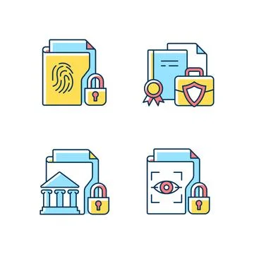 Personal sensitive data RGB color icons set 스톡 일러스트