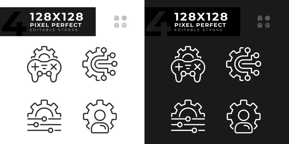 Personal settings pixel perfect linear icons set for dark, light mode Stock Illustration