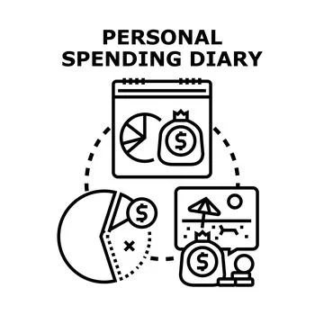 Personal spending diary managing finances and budgeting expenses Stock Illustration