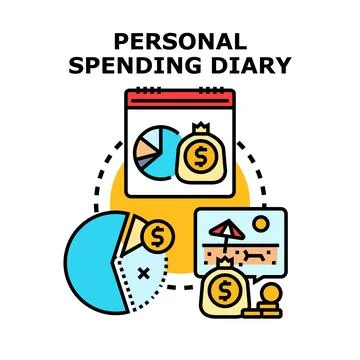 Personal spending diary managing finances and budgeting expenses Stock Illustration