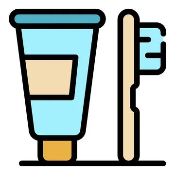 Personal toothpaste and toothbrush icon color outline vector 스톡 일러스트