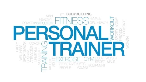 Personal trainer animated word cloud, text design animation. Kinetic typography. Stock Footage 77265542