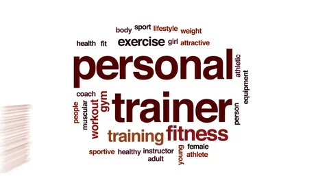 Personal trainer animated word cloud, text design animation. Stock Footage