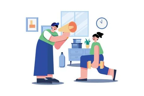 Personal Trainer Illustration concept. A flat illustration isolated on whit.. Stock Illustration