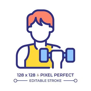 Personal trainer pixel perfect line color icon Stock Illustration