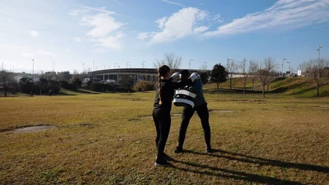 Personal trainer training boxing Stock Footage 102372488