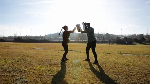 Personal trainer training boxing Stock Footage 102372494