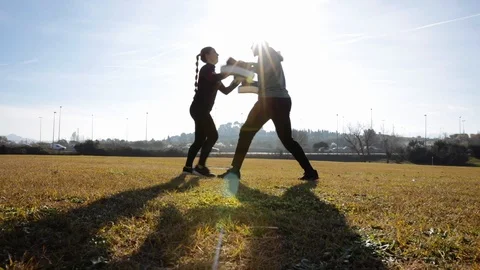 Personal trainer training boxing Stock Footage 102372528