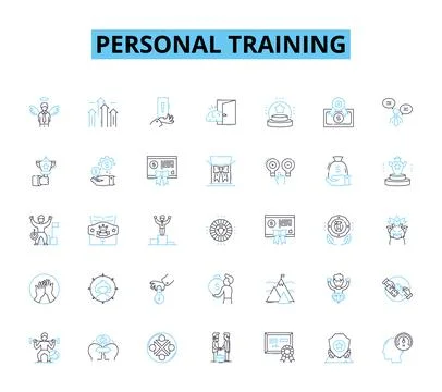 Personal training linear icons set. Fitness, Exercise, Strength, Endurance Stock Illustration