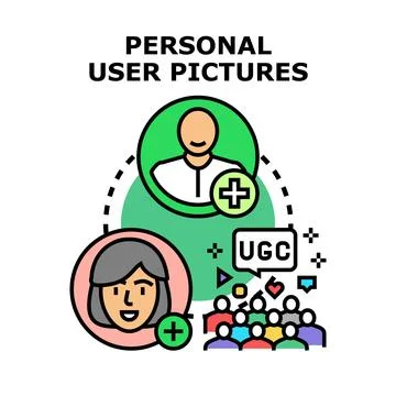 Personal user pictures creating user generated content community Stock Illustration
