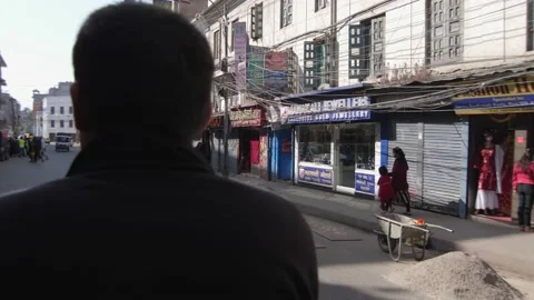 Personal view from a customer in a rickshaw to New Road, Kathmandu. Stock Footage 140718289