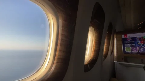 Personal view flying in business class with Emirates Stockbeeldmateriaal 343435802