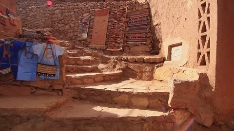 Personal view of walking in desert scenic city Ait-Ben-Haddou Castle in Morocco Video stock 85612617