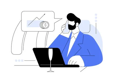 Personal workplace in the plane abstract concept vector illustration. Illustrazione stock