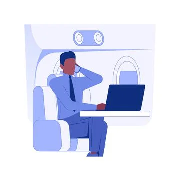 Personal workplace in the plane isolated concept vector illustration. Stock Illustration