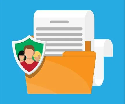 Personal yellow folder with document paper roll. Stock Illustration