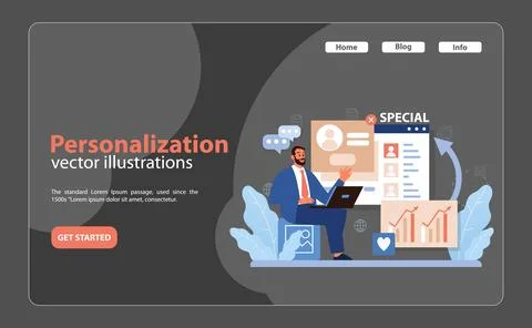 Personalization in Consumer Engagement set. A man customizes customer profiles Illustrazione stock