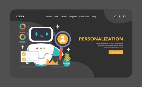 Personalization dark or night mode web, landing. Chatbot uses analytics Stock Illustration