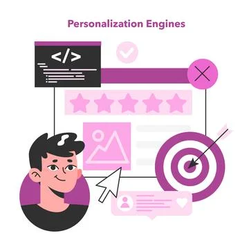 Personalization engines. Customization of client expirience software. Stock Illustration