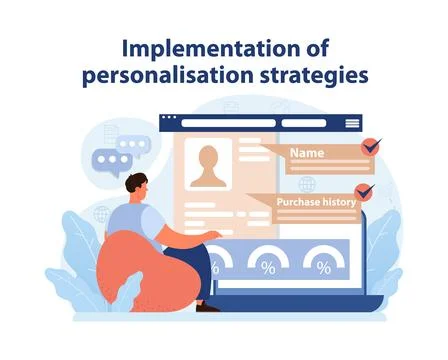 Personalization Strategy Implementation. Marketer optimizing customer profiles 스톡 일러스트
