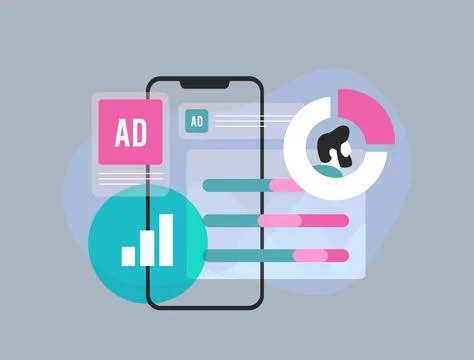 Personalized advertising dashboard with AI-driven targeting, dynamic creatives Stock Illustration