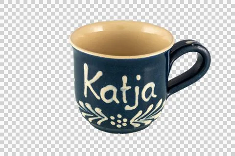 Personalized Blue Ceramic Mug With Name Katja Hand-Painted Gift Cup For Cof.. Stock Photos