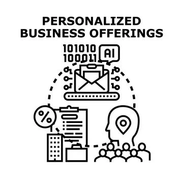 Personalized business offerings using artificial intelligence targeting clien Stock Illustration