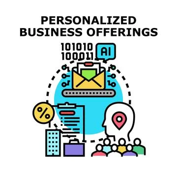 Personalized business offerings using artificial intelligence targeting clien Stock Illustration