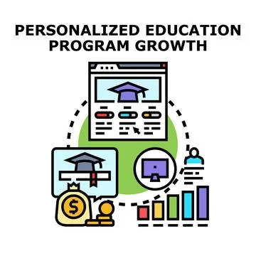 Personalized education program growing digital learning path Illustration
