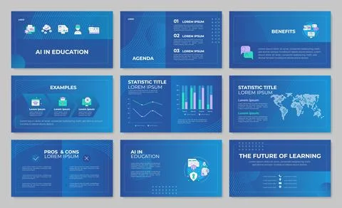 Personalized learning systems presentation template set Stock Illustration