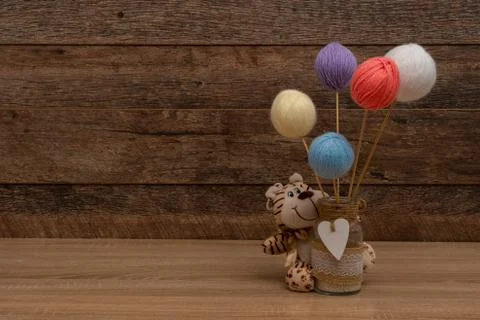 Personalized plush tiger and rustic mason jars Stock Photos