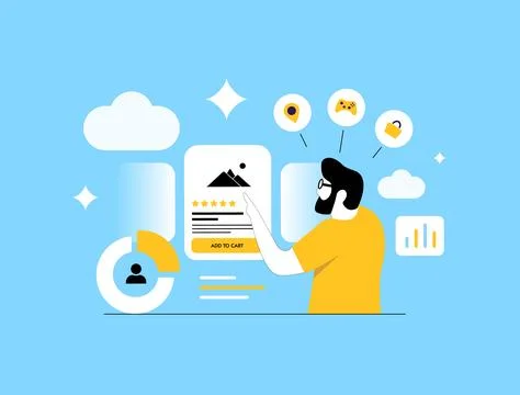 Personalized product recommendations. E-commerce platforms improve shopping Stock Illustration