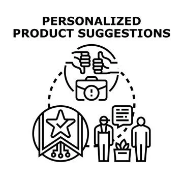 Personalized product suggestions user preference algorithm developing Stock Illustration