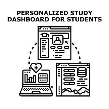 Personalized study dashboard managing education data analytics Stock Illustration
