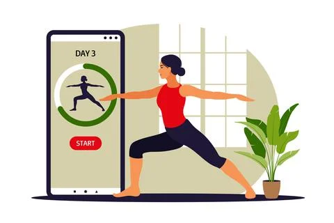 Personalized workouts concept. Workouts online, fitness using gadgets. Vector Stock Illustration