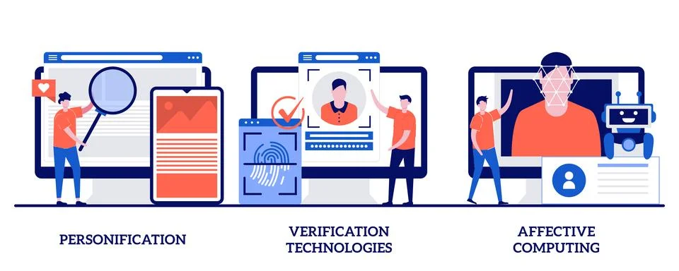 Personification, verification technologies, affective computing with tiny p.. Stock Illustration