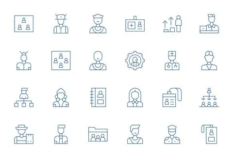 Personnel Comprehensive Vector Bundle with 24 PIXEL Perfect Thin Line Retin.. Stock Illustration