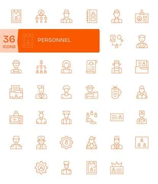 Personnel Exclusive Vector Set featuring 40 Thin Line Detail Enhanced 64x64.. Stock Illustration