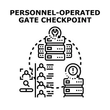Personnel operating gate checkpoint access control system Stock Illustration