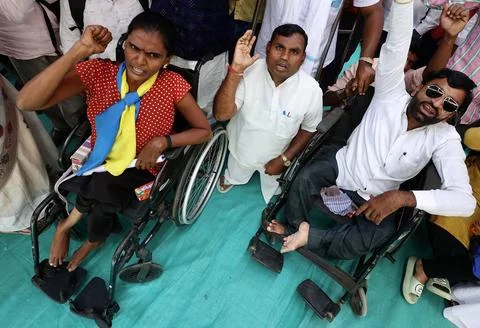 Persons with disabilities protest in Bangalore demanding welfare reforms, India  Stock Photos