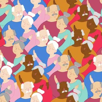 Persons of the elderly people decorative pattern. Seamless pattern for happy  Illustrazione stock