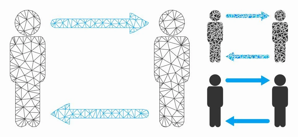 Persons Exchange Arrows Vector Mesh Network Model and Triangle Mosaic Icon Stock Illustration