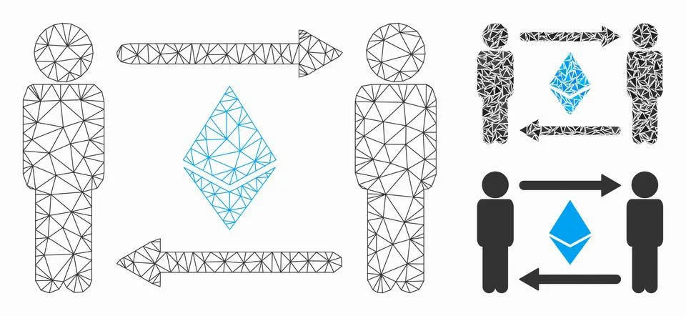 Persons Exchange Ethereum Vector Mesh Network Model and Triangle Mosaic Icon Stock Illustration