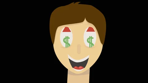 A person's eyes flash different shapes and at the end of the eyes appear dollars Stock Footage 133870851