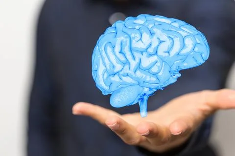 Person's hand holding a 3D rendered Artificial Intelligence Stock Photos