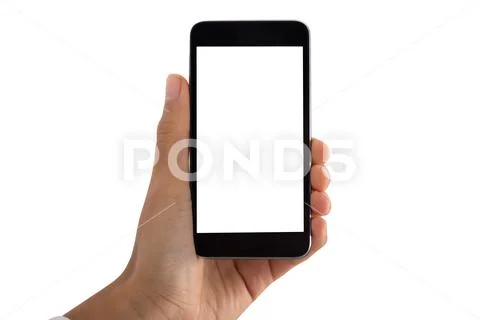 Person's Hand Holding Mobile Phone With Blank Screen Stock Photos
